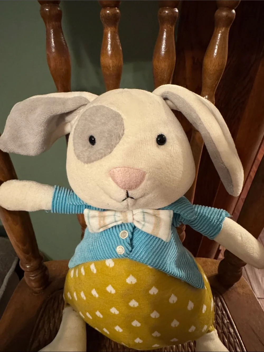 Jellycat Large Lewis Rabbit plush toy in a blue jacket and yellow trousers - Picture 3 of 4